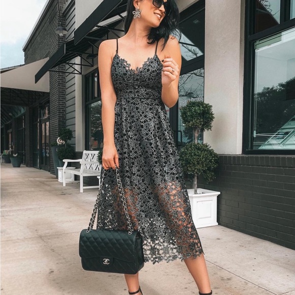 ASTR the Label Black Metallic Lace Midi Dress - Picture 1 of 9